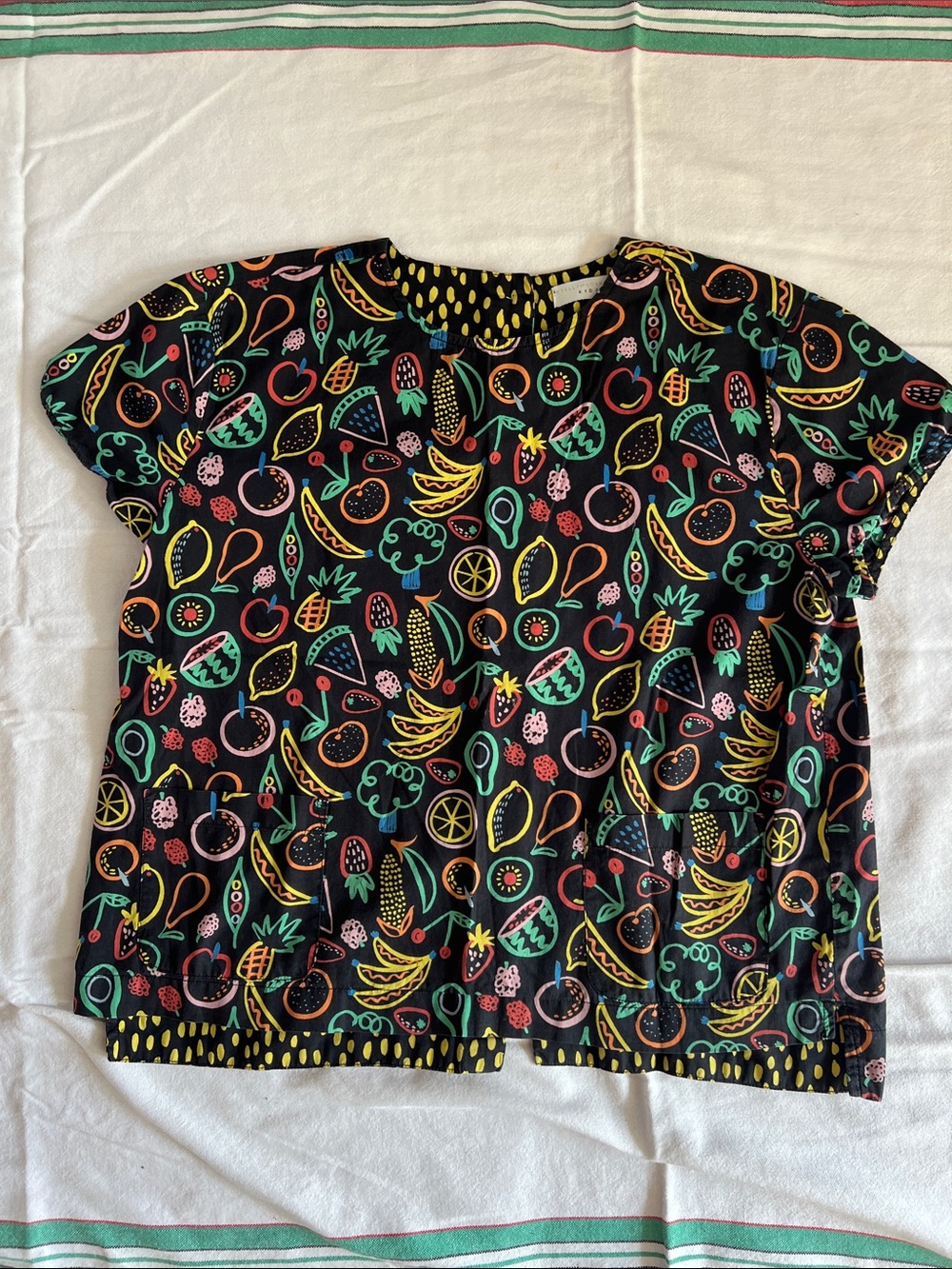 Stella McCartney Kids Black Short Sleeve Top with Neon Fruit Print